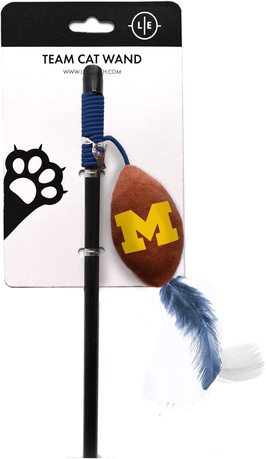 Littlearth NCAA Michigan Wolverines Cat Wand | Cat Toy | Interactive Cat Toy | Cat Teaser, Black, Wand: 18.25