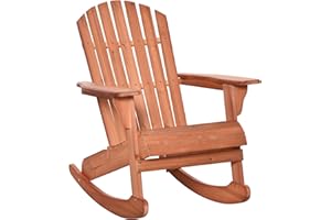 Outsunny Wooden Adirondack Rocking Muskoka Chair with Slatted Wooden Design, Fanned Back and Classic Rustic Style, Teak