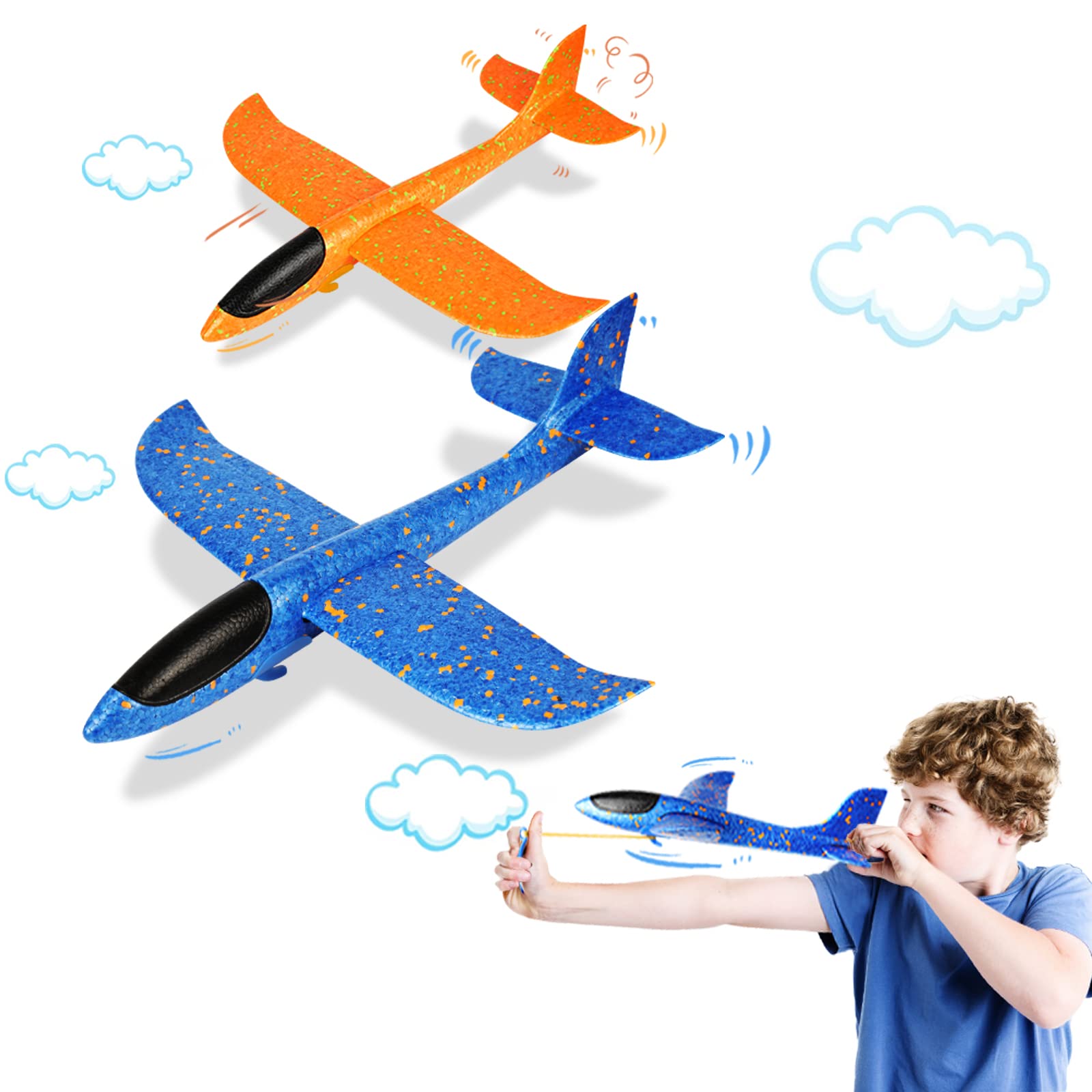 VCOSTORE Glider Planes for Kids, 2 Pieces Foam Plane Toy Large Throwing Foam Glider Stunt Polystyrene Toys for Kids and Adults