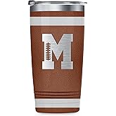 Onebttl Personalized Football Gifts for Teen Boys, Men, Coaches, 20oz Stainless Steel Tumbler with Laser Etched Initials for Football Players, Lovers - M