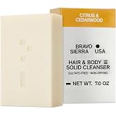 Bravo Sierra Shampoo &amp; Soap Bar for Men - Citrus &amp; Cedarwood, 7 Oz | Fragrance-Free All-in-One Mens Bar Soap for Hair, Face &amp; Body - Coconut, Shea Butter &amp; Oat Flour for Soft Skin &amp; Healthy Hair