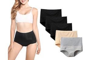 Kinyanco 5-Pack Women's High Waist Tummy Control Panties Cotton Underwear No Muffin Top