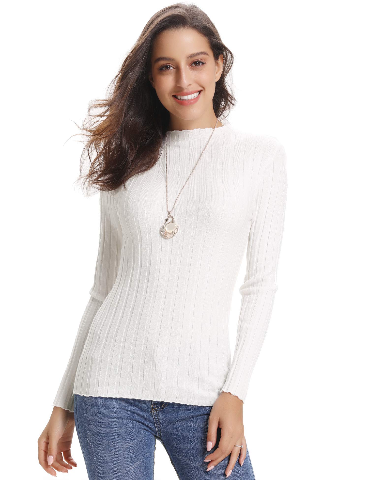 Abollria Women\'s Ribbed Turtleneck Long Sleeve Sweater Tops