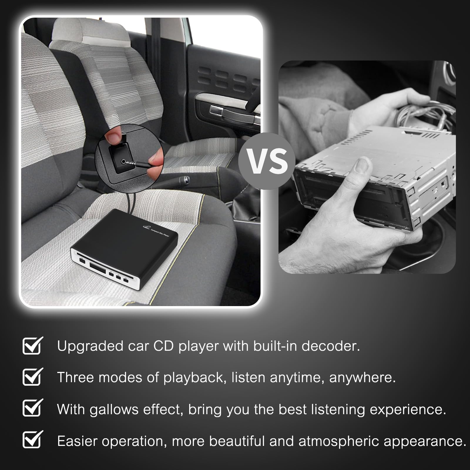 [Updated New Version] FLWLKEJI External Universal Car CD Player Vehicle CD Player,Portable CD Player for Car/TV/Laptop with USB or Type-C Port AUX Port Plug&Play and FM Transmitter Play CDs