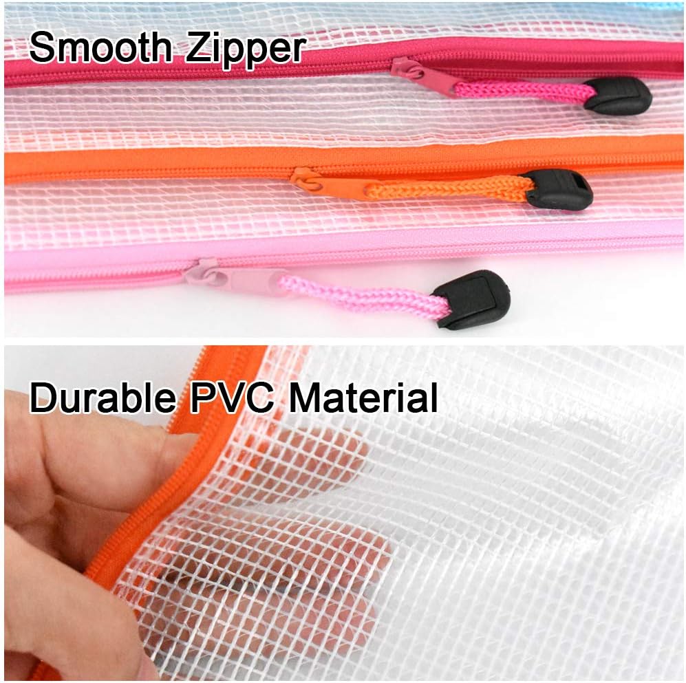 A6 Mesh Pencil Pouch Zipper File Bags,12PCS Clear Pencil Case Plastic Wallets Folders Waterproof Storage Pouch for School Supplies Bills - Image 4