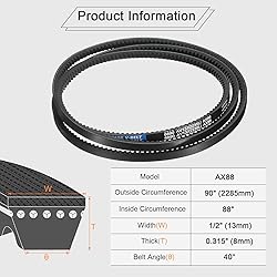 uxcell 4Pcs AX88 EPDM V-Belt, Raw Edge Cogged