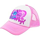 Disney Stitch and Angel Trucker Hat, Adult Baseball Cap with Curved Brim, Pink, One Size
