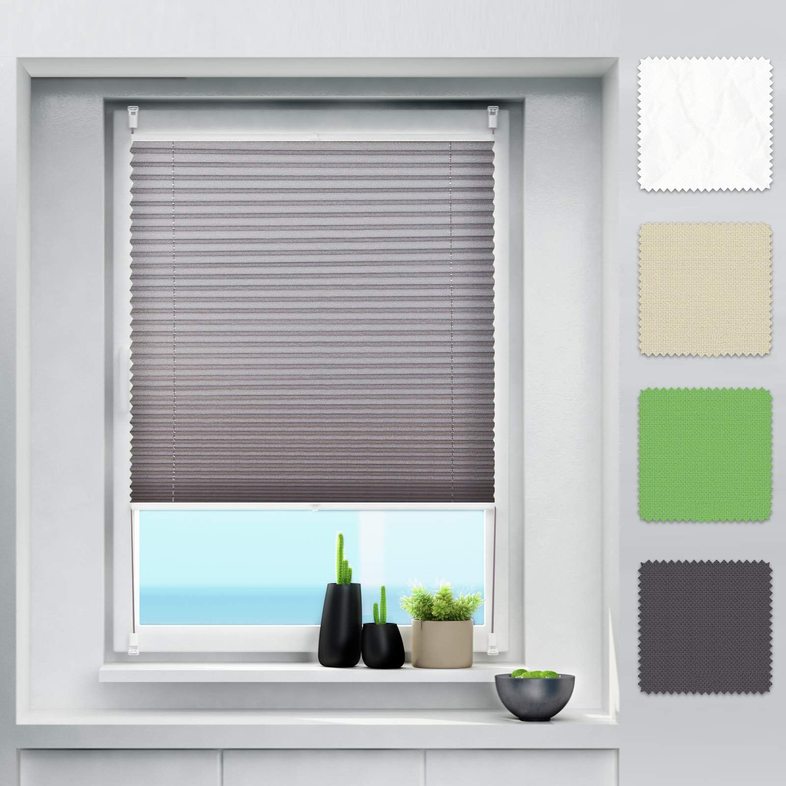Allesin Semi-blackout Pleated Venetian Blinds 40 x 100 cm Anthracite Shades Easy to Fix Without Drilling