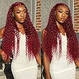 99j Burgundy Deep Wave Lace Front Wigs Human Hair Pre Plucked Red Colored Curly 13x4 Hd Lace Frontal Wigs for Black Women Wet and Wavy (22 Inch)