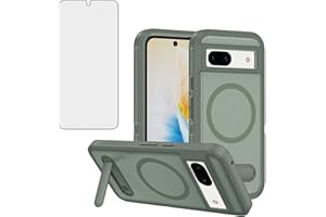 Asuwish Phone Case for Google Pixel 8 5G Compatible with Magsafe Tempered Glass Screen Protector Cell Cover Stand Rugged Shoc