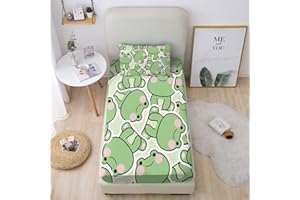 MUSOLEI Frog Sheet Cartoon Animal Fitted Sheet Cute Frog Bedding Sheet Sets for Boys Girls and Teens Kids Bed Sheets 1 Deep Pocket Fitted Sheet with 1 Pillowcases Microfiber (Twin)