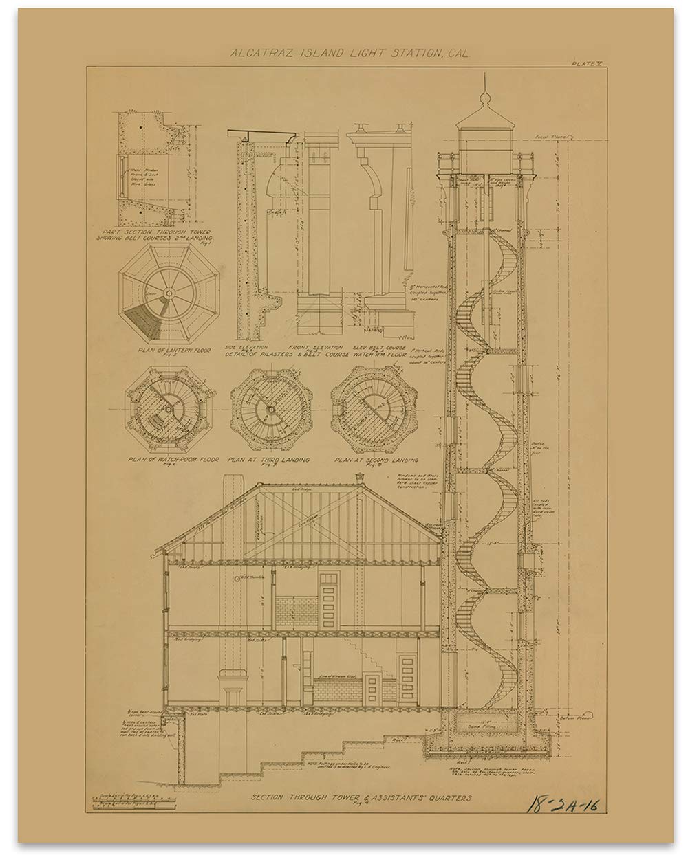 Amazon Com Alcatraz Island Prison Tower Blueprint Vintage