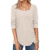 BZB Women's Sweaters Fall 2024 Lightweight Long Sleeve Square Neck Tunic Tops