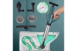 PPDAMN Toilet Plunger,Stainless Steel Toilet Clog Remover,High-Pressure Air Drain Blaster with Real-Time Barometer Powerful Drain Snake Sink Plunger Plumbing Tools,Plungers for Sink,Floor,Kitchen Tube
