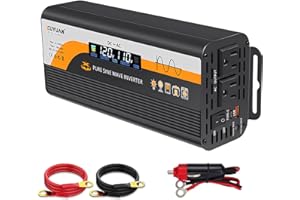 X XU YUAN 1000W Pure Sine Wave Inverter (2000W Peak), 12V/24V Auto-Detect, 50Hz/60Hz Switchable, LCD Display, Type-C Fast Charging, Silent Design, Overload & Overheat Protection for RV, Home (Black-1000W)