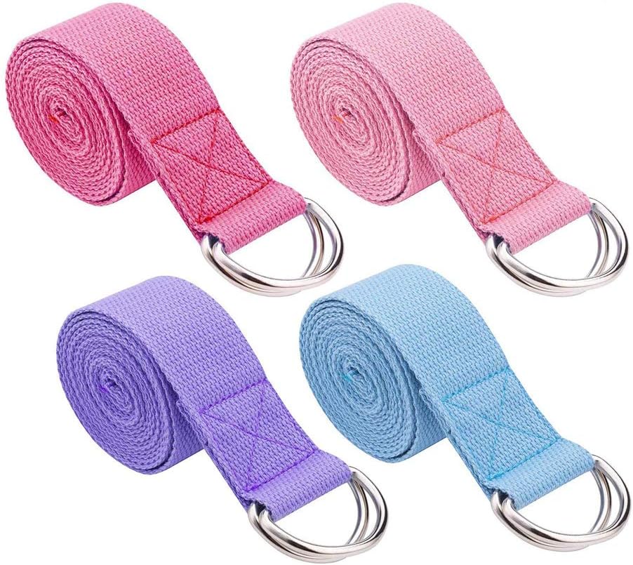 GOBANNEY Yoga Strap with Adjustable,4 PCS Stretch Bands, Stretching Pilates Physical Therapy Fitness, D-Ring Buckle