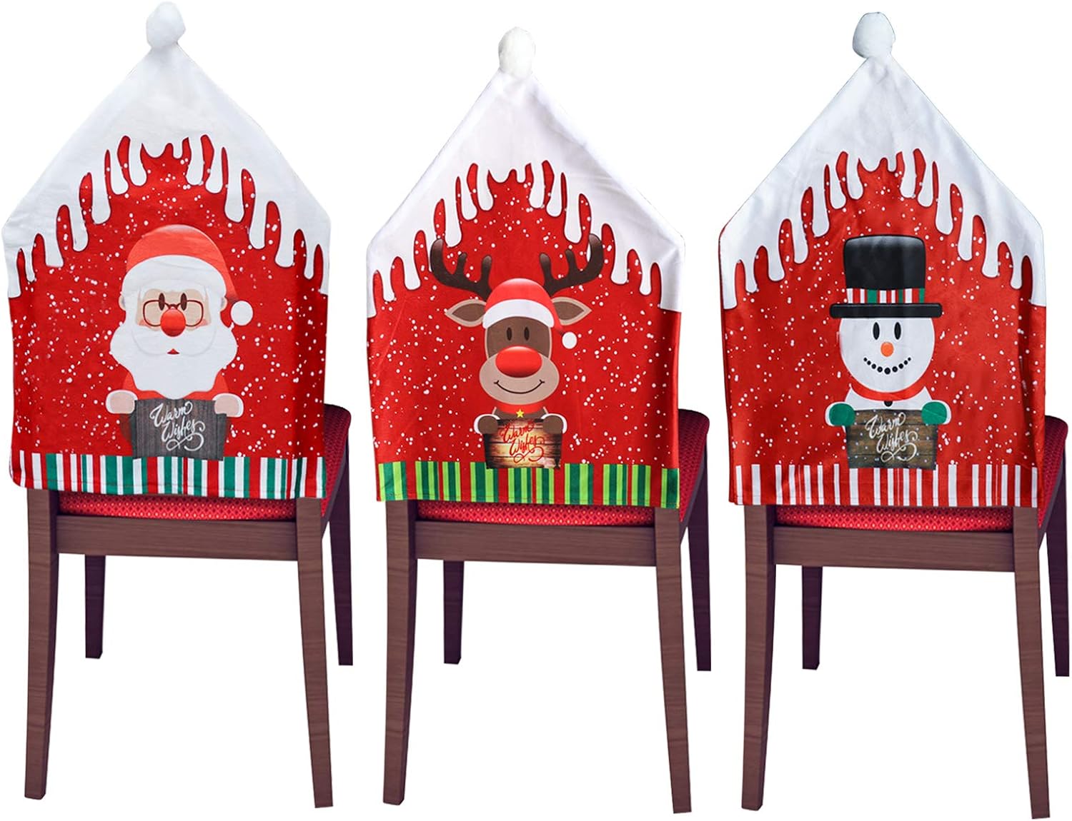 Christmas Chair Covers Set of 3 Dining Room Chair Slipcovers 18.5”x22.5 Office Chair Cover Xmas Chair Back Covers for Hotel Ceremony Banquet Wedding Party Christmas Decorations Indoor: Kitchen & Dining