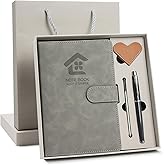 Ciyanwcx Leather Notebook Gift Set - A5 Hardcover Journal with Pen & 6 Heart Bookmarks, Gift Box + Bag(Gray)