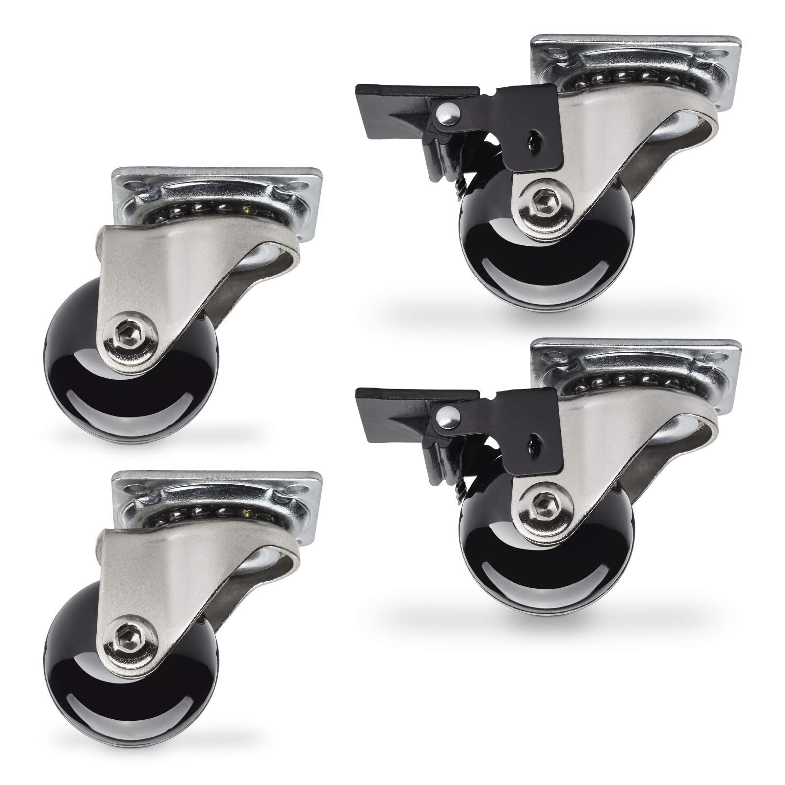 SET of 4 x Furniture Castors SWIFT Ø 35 mm black (2 x with / 2 x without Arrestor) Height 51 mm Transport Castors Swivel