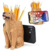 SINWOSAI Pen Pencil Holder with Phone Stand, Resin Holder Desk Organizer Decoration for Office Desk Home Decorative (Dog)