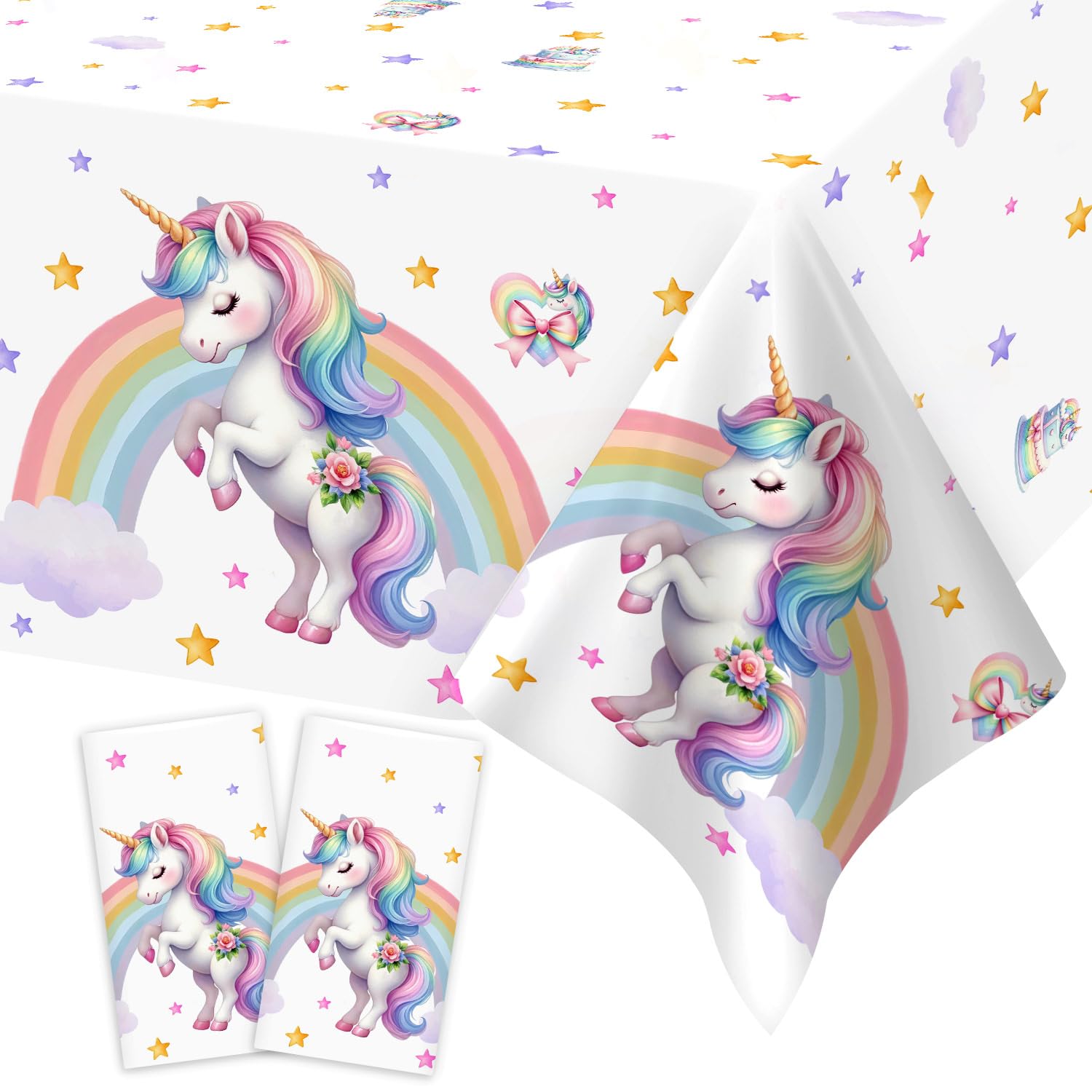 Heboland 2 Pack Unicorn Table Cloth Party for Girls - 137 X 274cm Unicorn Birthday Party Decorations Tablecloth Large Rectangular Rainbow Table Cover for Girls Birthday Decorations Supplies