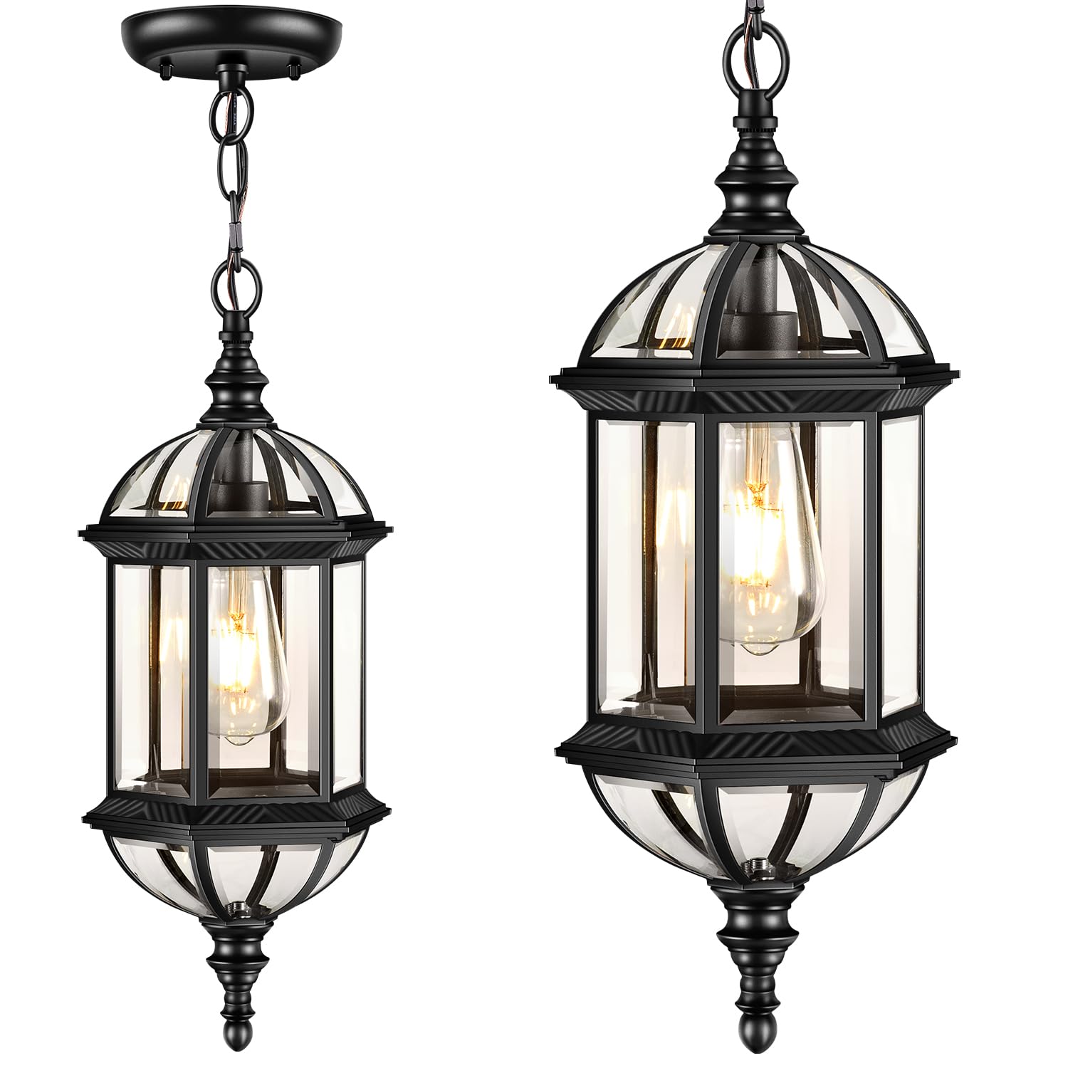 Photo 1 of VIANIS 20" Large Outdoor Pendant Light, Black Outdoor Chandelier for Porch with Tempered Beveled Glass, 1-Light Adjustable Outdoor Chandelier for Entryway, Gazebo, Anti-Rust, 100% Aluminum