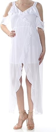 ruffle cold shoulder maxi dress