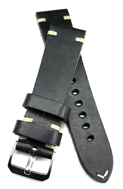 RIOS 1931 22mm Herren Leder Deutsch Uhrenarmband Vintage Pilot schwarz