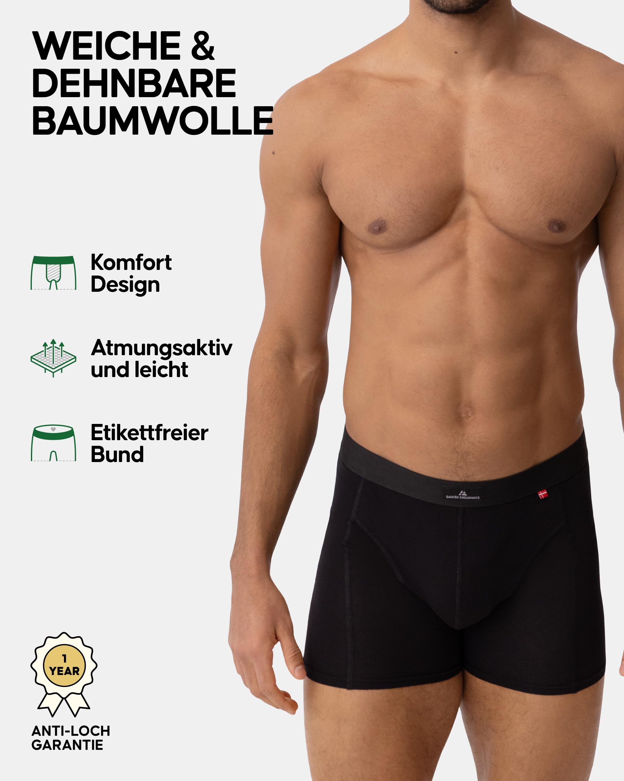 DANISH ENDURANCE Herren Boxershorts, Schwarz - 3 Pack, Gr.- L 3