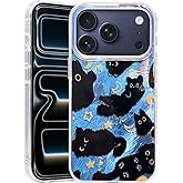 buccilly Compact Case for iPhone 17 Pro Black cat Design,Cute Trendy Soft Slim TPU Shockproof Protective Bumper Phone Cases Cover for Women Girls Aesthetic Glitter Shiny Adorable