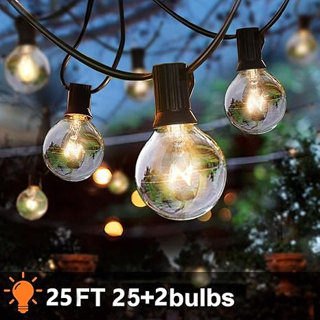 Decorazioni Natalizie Con Lampadine.Catena Luminosa Esterno 7 62 Metri Illuminazione Stringa Con 25 Lampadine G40 Impermeabile Da Giardino Festa Per Terrazza Matrimonio Natale Bianco Caldo Amazon It Illuminazione