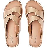 Luoika Women's Wide Width Flat Slides Sandals, Strapy Slide Sandal Slip on Dressy Summer Shoes for Women.
