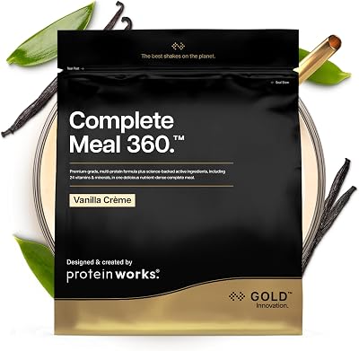 Protein Works Complete Meal 360 - Gold Innovation, batido substituto de refeição, rico em proteína, Ómega 3, 165 benefícios para a saúde, dura 3 a 5 horas, creme de baunilha, 10 refeições, 1 kg