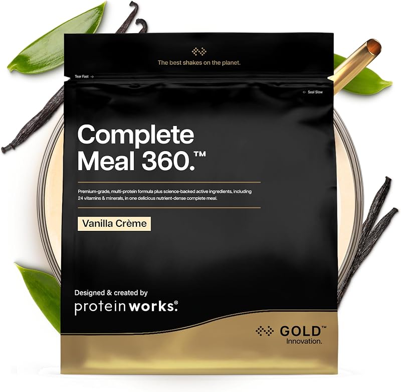 Protein Works Complete Meal 360 - Gold Innovation, batido de sustitución de comidas, alta proteína, Omega 3, 165 beneficios para la salud, dura 3 – 5 horas, crema de vainilla, 10 comidas, 1 kg