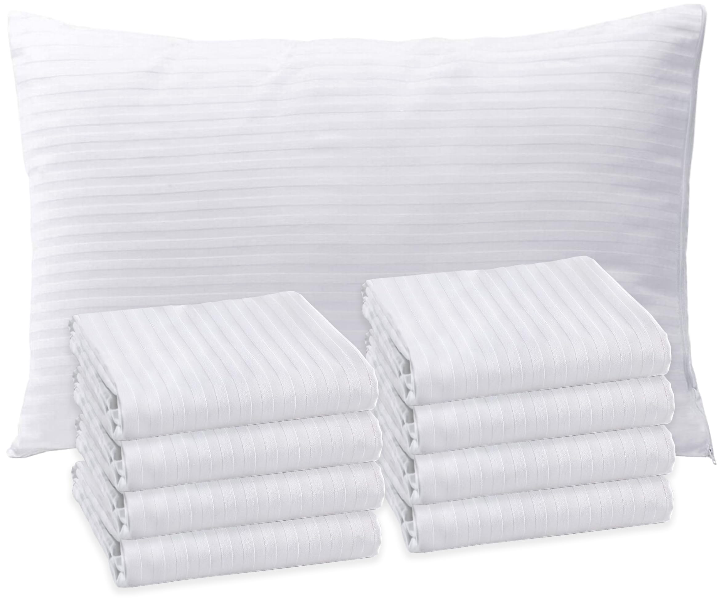 Sirenpho Pack of 8 Pillow Protectors Zippered Covers 50x75cm, Anti Dust Mite Anti-Allergy Hotel Quality Satin Stripe Pillow Case, Pillow not Include