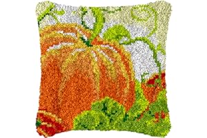 Numptain Latch Hook Kits for Adults,DIY Throw Pillow Cover Pumpkin Pattern Color Printed Canvas,Latch Hook Kits for Beginners Handmade Needlework Crafts Home Decoration,17"x17"