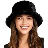 Dolkoic Winter Faux Fur Bucket Hats for Adults Fuzzy Warm Hat Woman Men Fisherman Cap for Christmas New Year Halloween Trips Sports Skiing Black