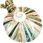 Swimmi Round Iridescent Abalone Shell Necklace, Natural Cone Shell Shiva Eye Necklace, Handmade Beaded Seashell Abalone Necklaces for Women Jewelry AA270