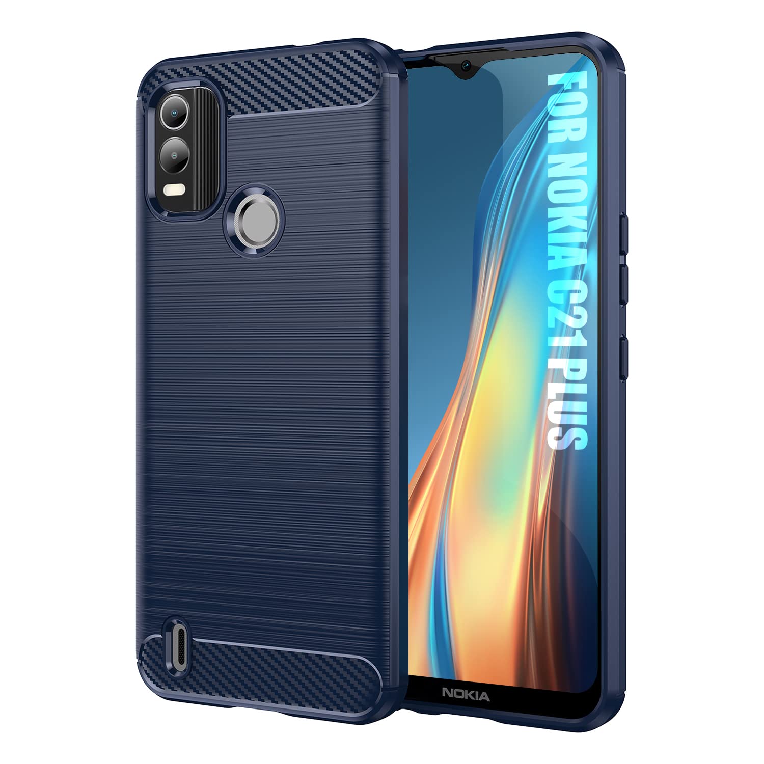 SCL Case for Nokia C21 Plus Case Nokia C21 Plus Case [Blue], Carbon Fibre Effect Gel Grip Protection Cover [Anti Scratch][Anti Collision] Case Compatible with Nokia C21 Plus