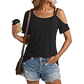 Micticsi Womens Cold Shoulder Tops Sexy Short Sleeve T Shirts Summer Outfits Clothes 2025