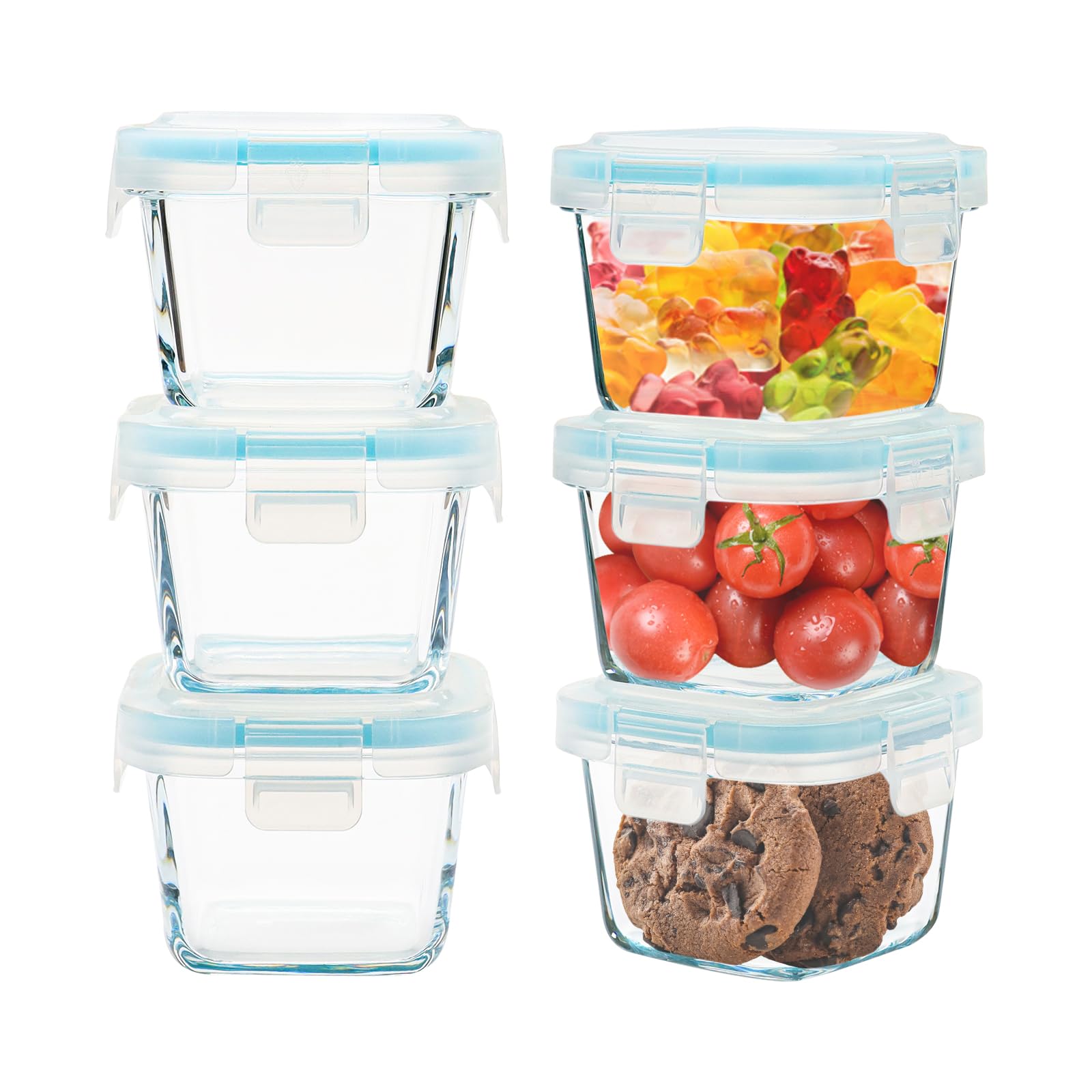 Photo 1 of SOACOAKO Small Glass Containers 6 Pack, 6 oz Reusable, Airtight, Leakproof Mini Food Storage Containers with Lids