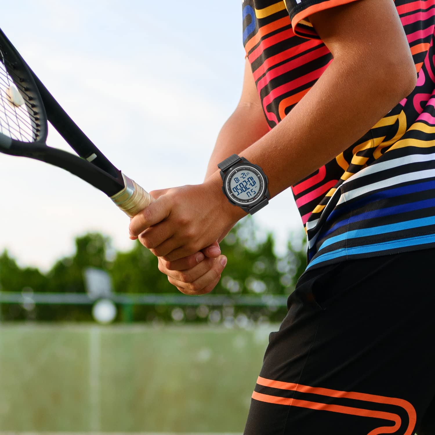 GOLDEN HOUR Ultra Thin Minimalist Sports Waterproof Digital Watch Men Wide Angle Display Rubber Strap Wrist Watch for Men Women, Resin/Bright/Black