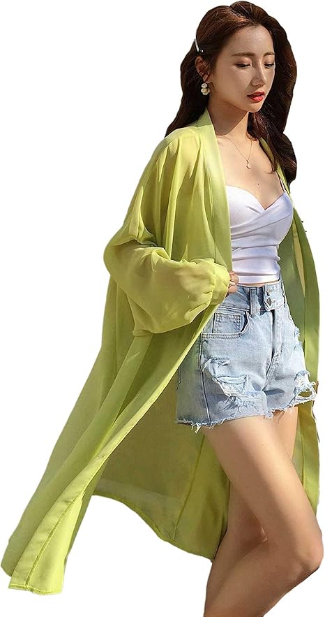 Amazon アンドジェイ ドルマン シアー シフォン ロング ガウン 4387 グリーン M レディース トップス カーディガン トッパーカーディガン カーディガン ボレロ 通販