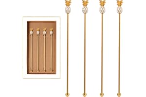 GARYVAULT Stainless Steel Coffee Beverage Stirrers Stir Cocktail Drink Swizzle Stick with Multicolor Pineapple Metal Top,4PCS GOLD stirrer