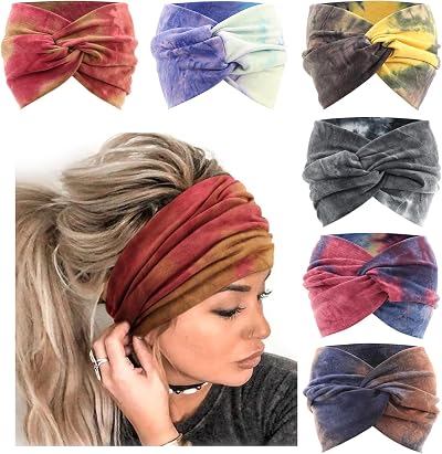 DRESHOW 6 Pack Wide Turban Headbands for Women Boho Elastic Hair Wraps Twisted