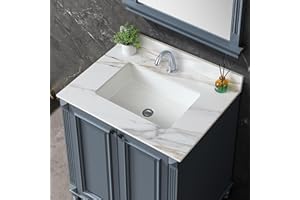 RUNBOLL 37 in Vanity Top with Sink, Marble Bathroom Vanity Top with 4" Backsplash, Pre-Drilled Faucet Single Holes, Undermount Rectangular Middle Sink, Sintered Stone Vanity Tops (Cabinet Not Included)