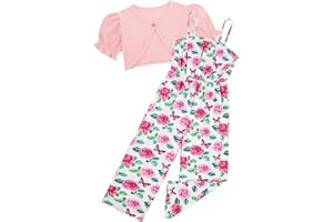 Evensu Toddler Girl Sleeveless Jumpsuits 2 Piece Outfits Ruffle Short Sleeve Cardigan Romper Set for 3-7 Years