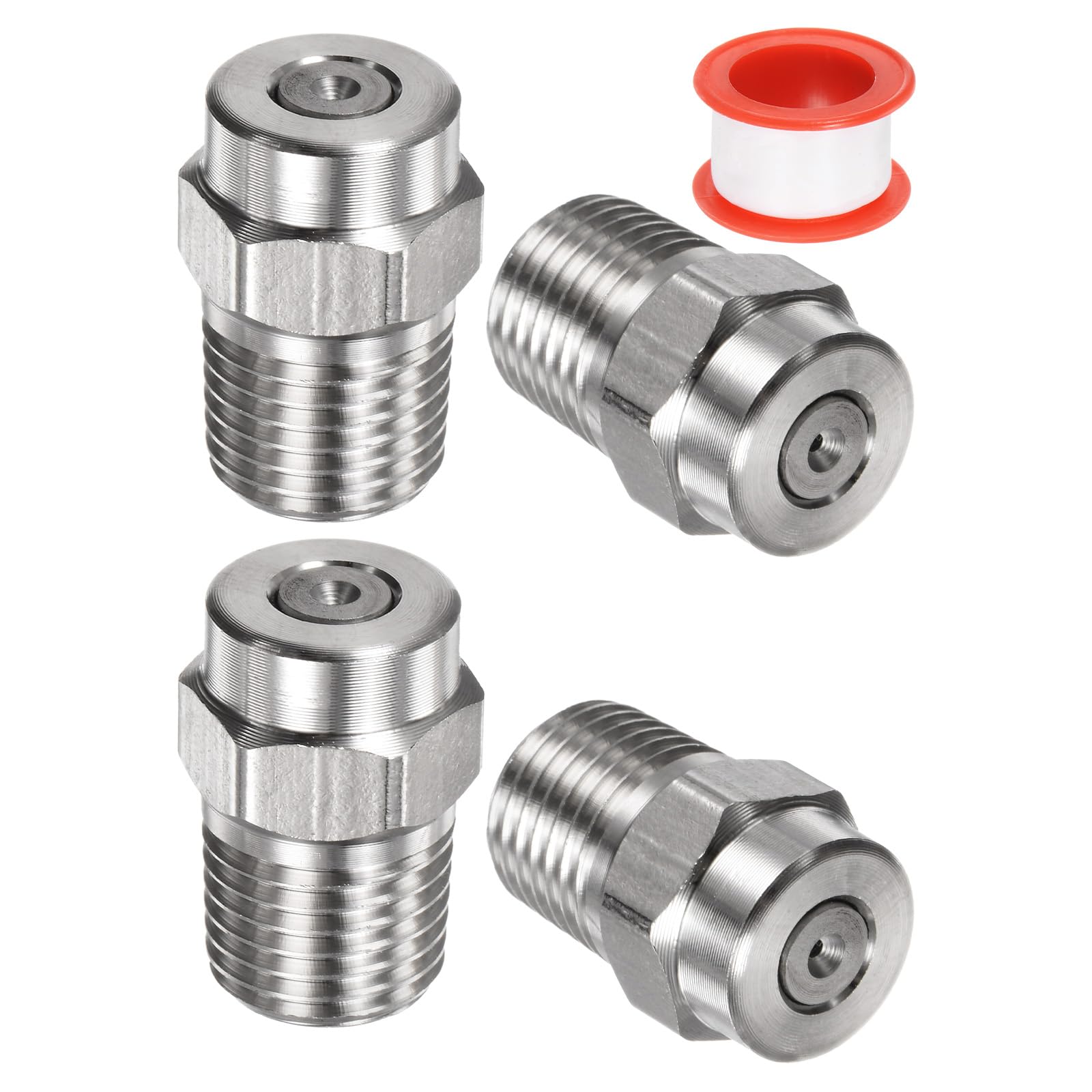 M METERXITY 4 Pack Surface Clean Tips - 0 Degree 1/4" NPT Male #00030 Pressure Washer Nozzles Cleaner Nozzle Replacement, Stainless Steel with Sealing Tape for Water Guns (1.07mm Orifice)