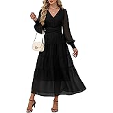 ANRABESS Womens Floral Long Sleeve Maxi Dress V Neck Chiffon Flowy Boho A-Line 2026 Spring Wedding Guest Party Wrap Dresses