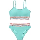 Weixinbuy Girls Swimsuit Color Block Bathing Suit Adjustable Strap Two Pieces Bikini Swimsuits Beach Swimwear for Girls 9-16Y